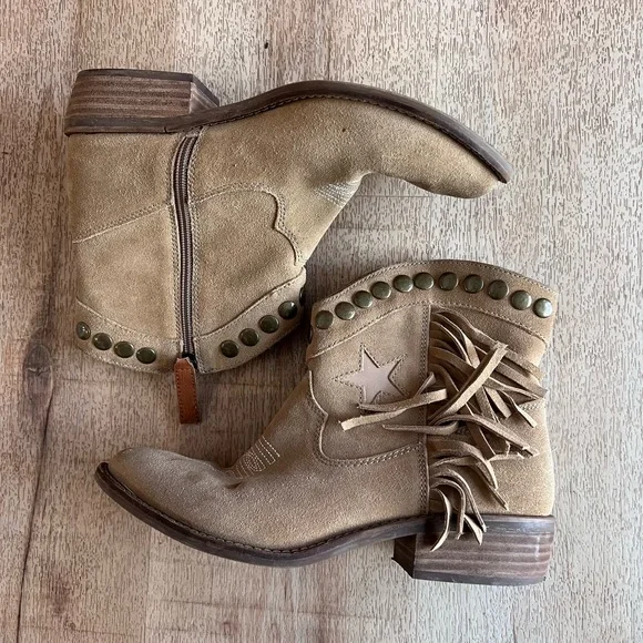 Dingo tan suede fringe lonestar cowboy cowgirl boots booties - Picture 9 of 10